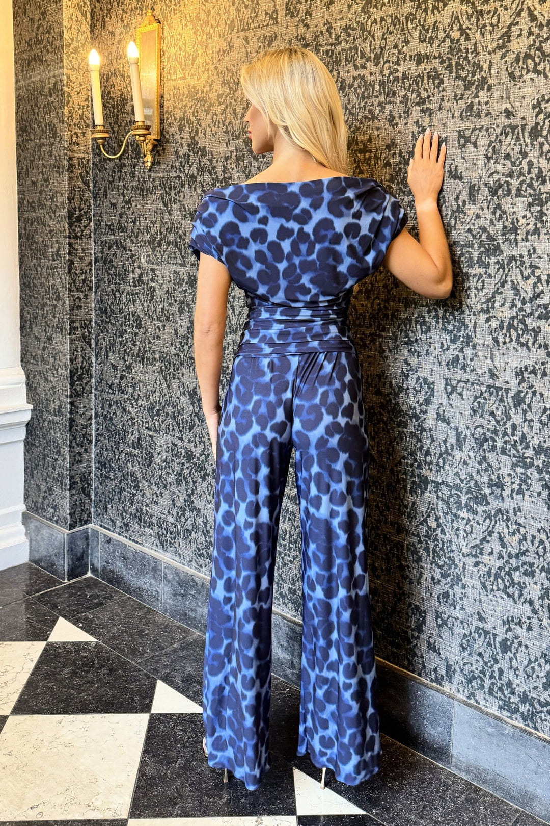 AW26 Carbon jumpsuit in all over navy leopard print