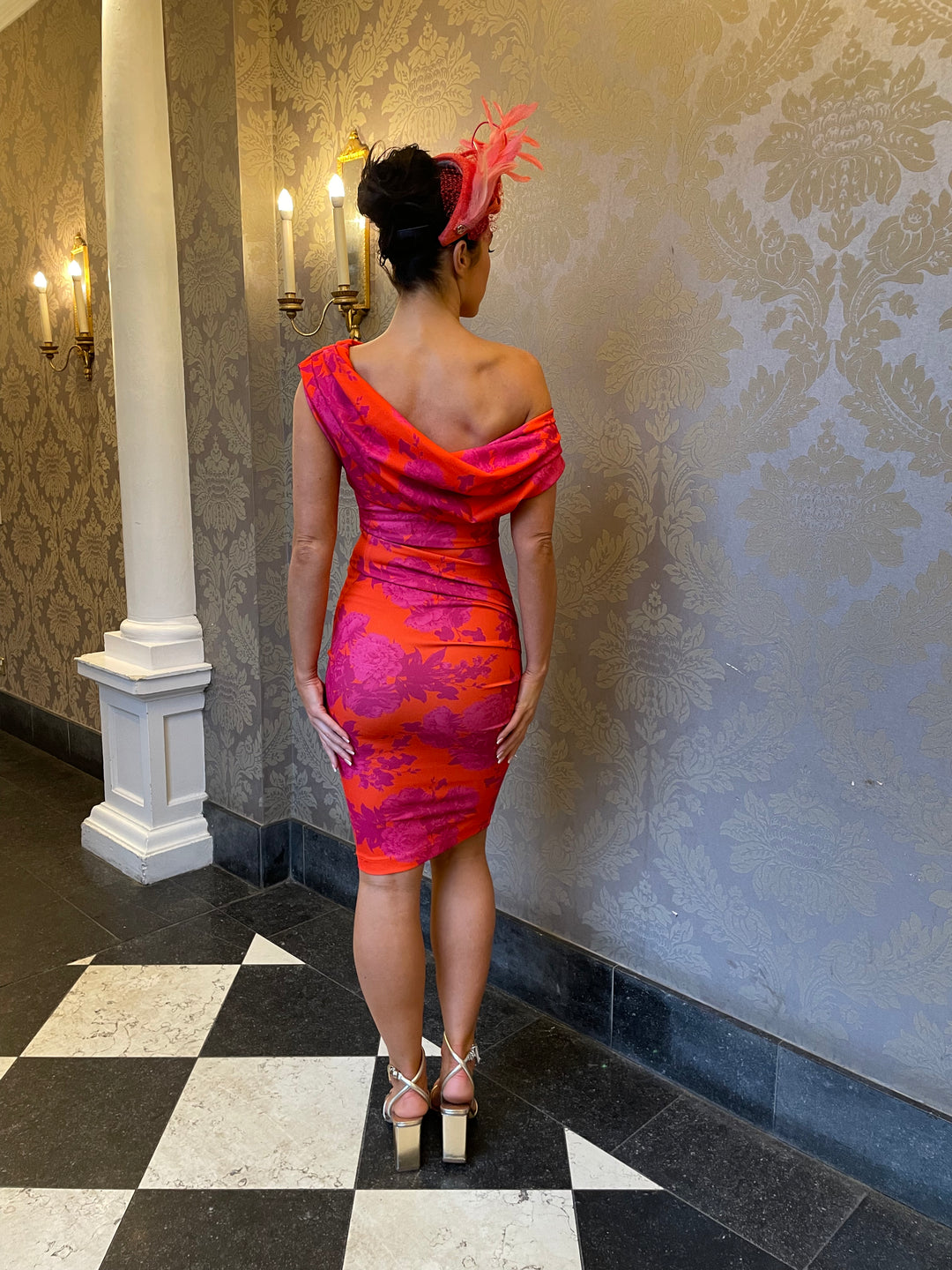Chromium dress in orange & fuchsia