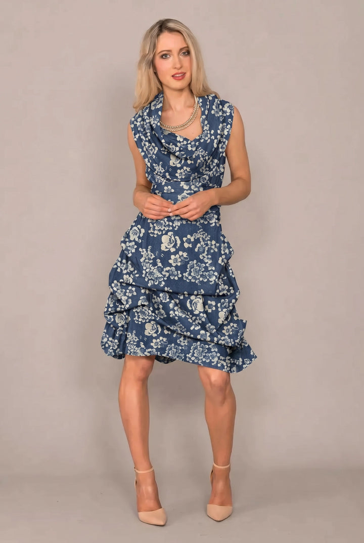 Jolaby Cowl Hitch Dress in Denim Floral