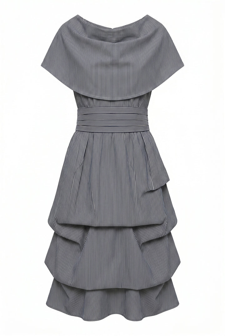 Jolaby Cowl Hitch Dress in Denim Stripe