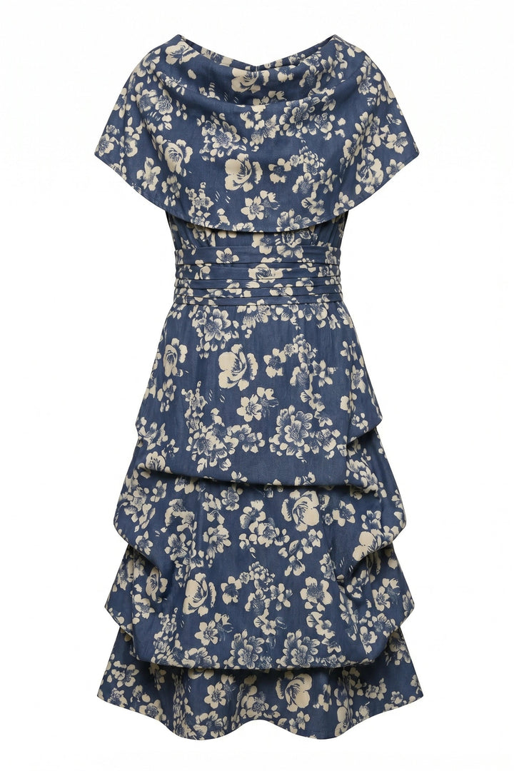 Jolaby Cowl Hitch Dress in Denim Floral