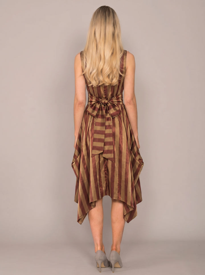 Jolaby Wrap Ruched Dress in Bronze Gold Stripe