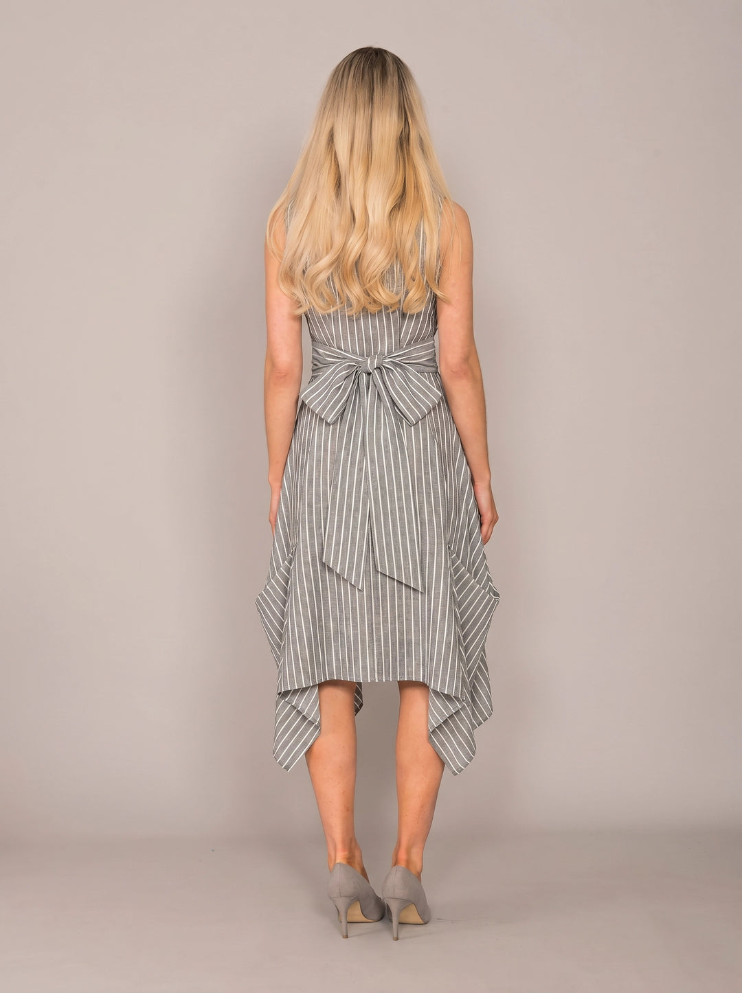 Jolaby Wrap Ruched Dress Grey Stripe
