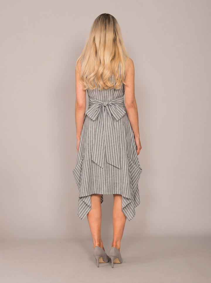 Jolaby Wrap Ruched Dress Grey Stripe