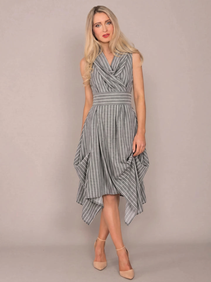 Jolaby Wrap Ruched Dress Grey Stripe