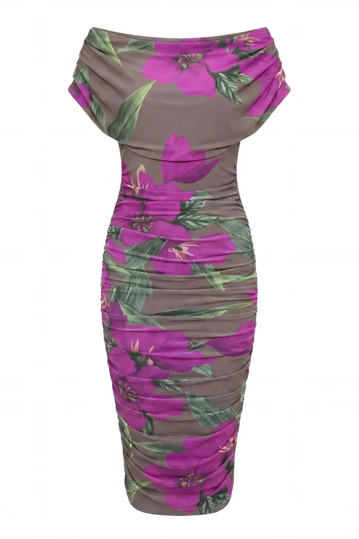 Oxygen dress in magenta lily print