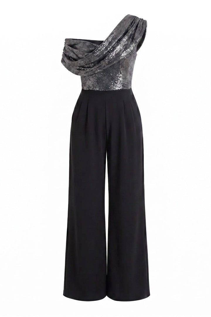 Venice jumpsuit in black &amp; gunmetal sequin