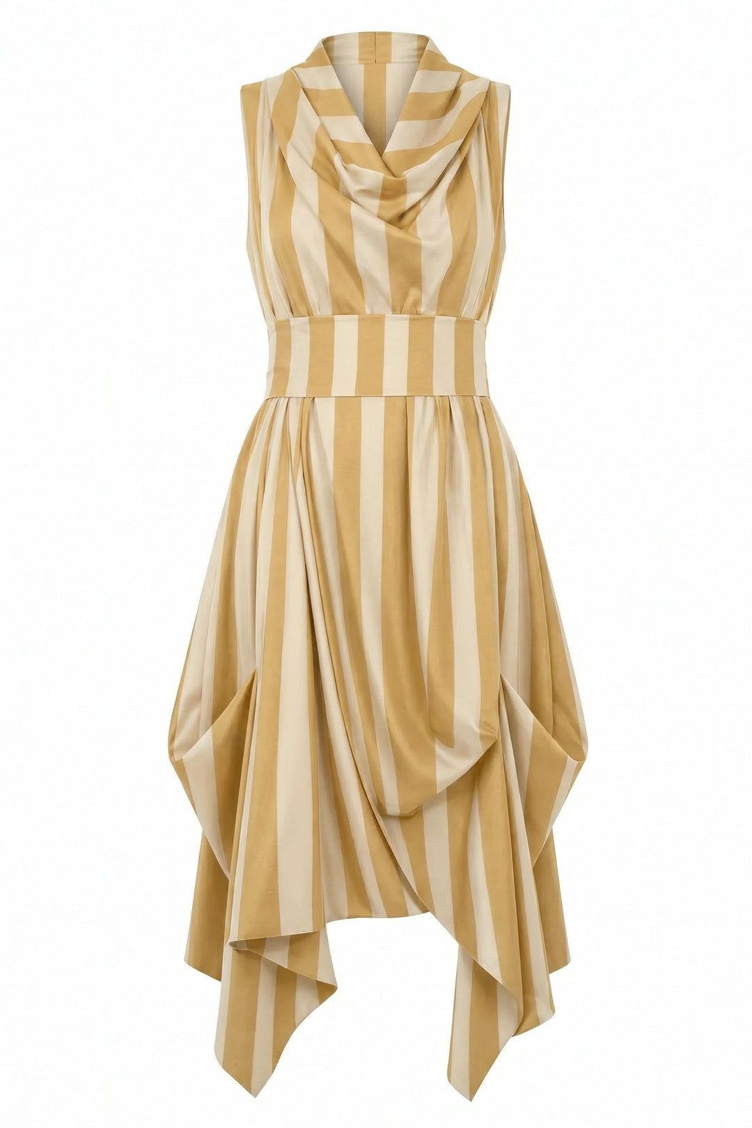 Jolaby Wrap Ruched Dress in Gold Stripe
