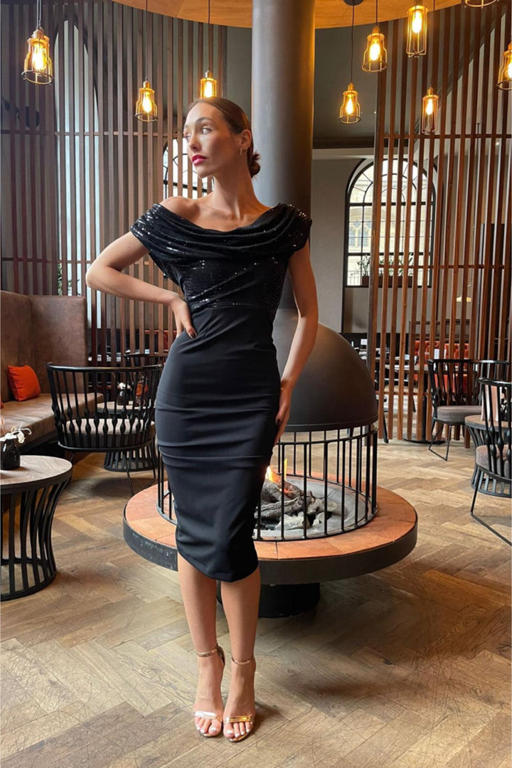 Janus dress in black sequin sparkle