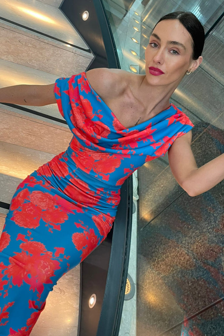 Janus dress in teal & orange