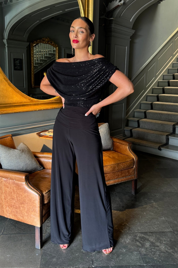 Black sparkle Atom label carbon jersey jumpsuit
