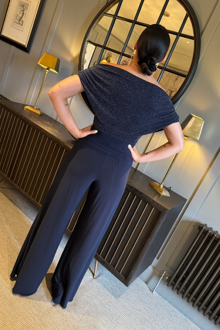 Carbon jumpsuit in navy & silver sparkle