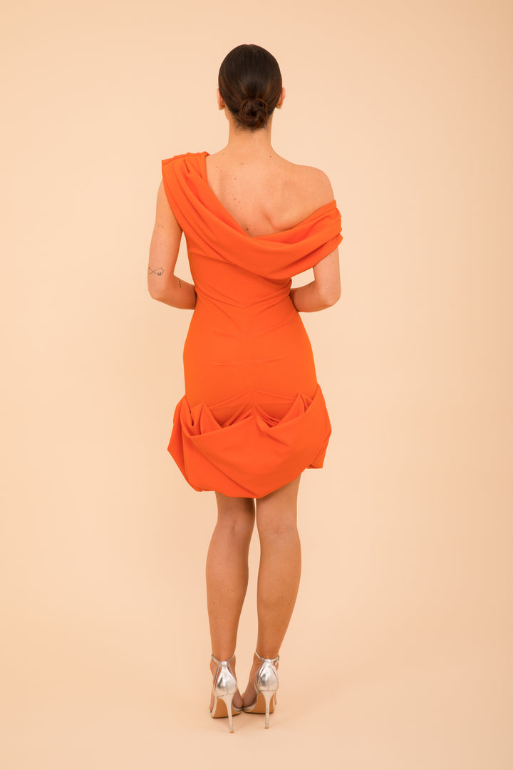 Puffball hem dress in orange - sample sale