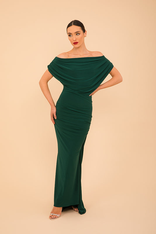 Platinum gown in forest green