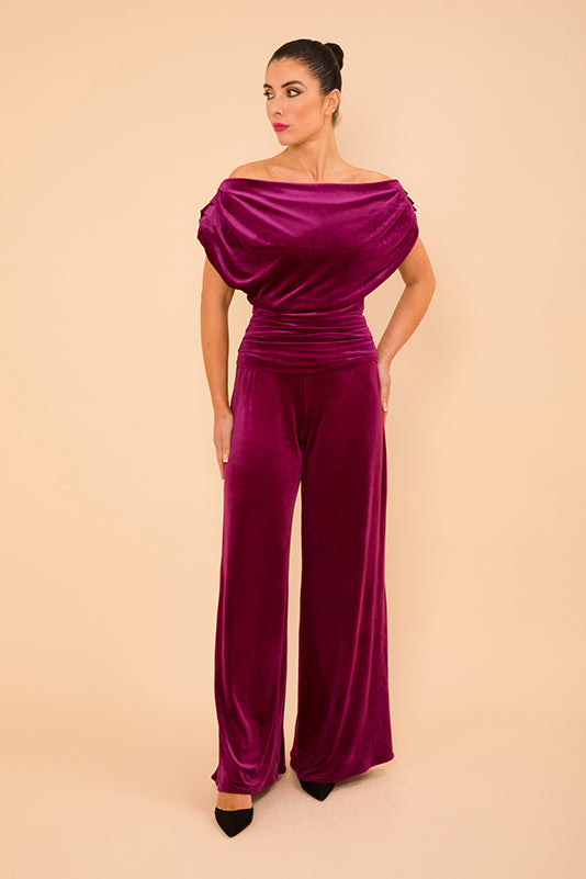 Carbon jumpsuit in magenta velvet