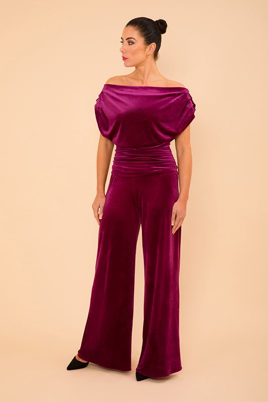 Carbon jumpsuit in magenta velvet