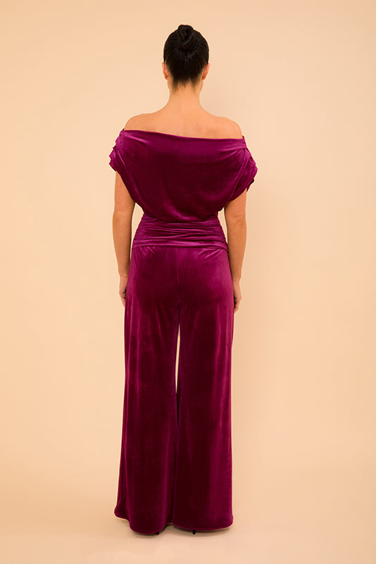 Carbon jumpsuit in magenta velvet