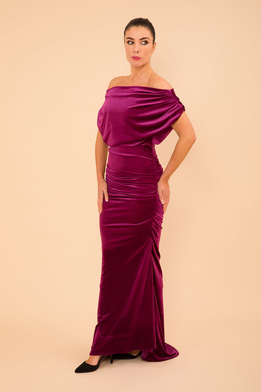 Platinum gown in magenta velvet