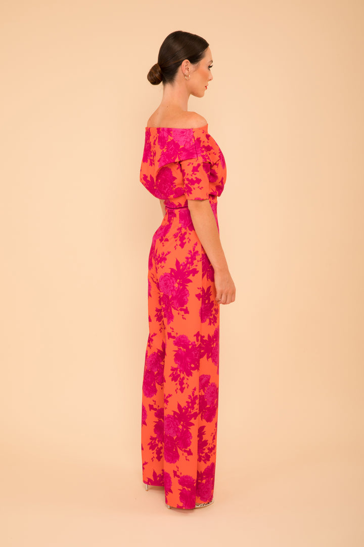 Lima jumpsuit in orange &amp; fuchsia floral - sample sale
