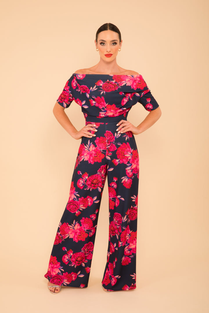 Lima jumpsuit in navy &amp; hot pink floral - sample sale