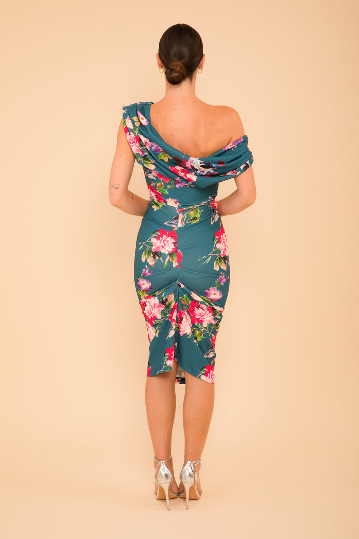 Janus dress in teal floral print