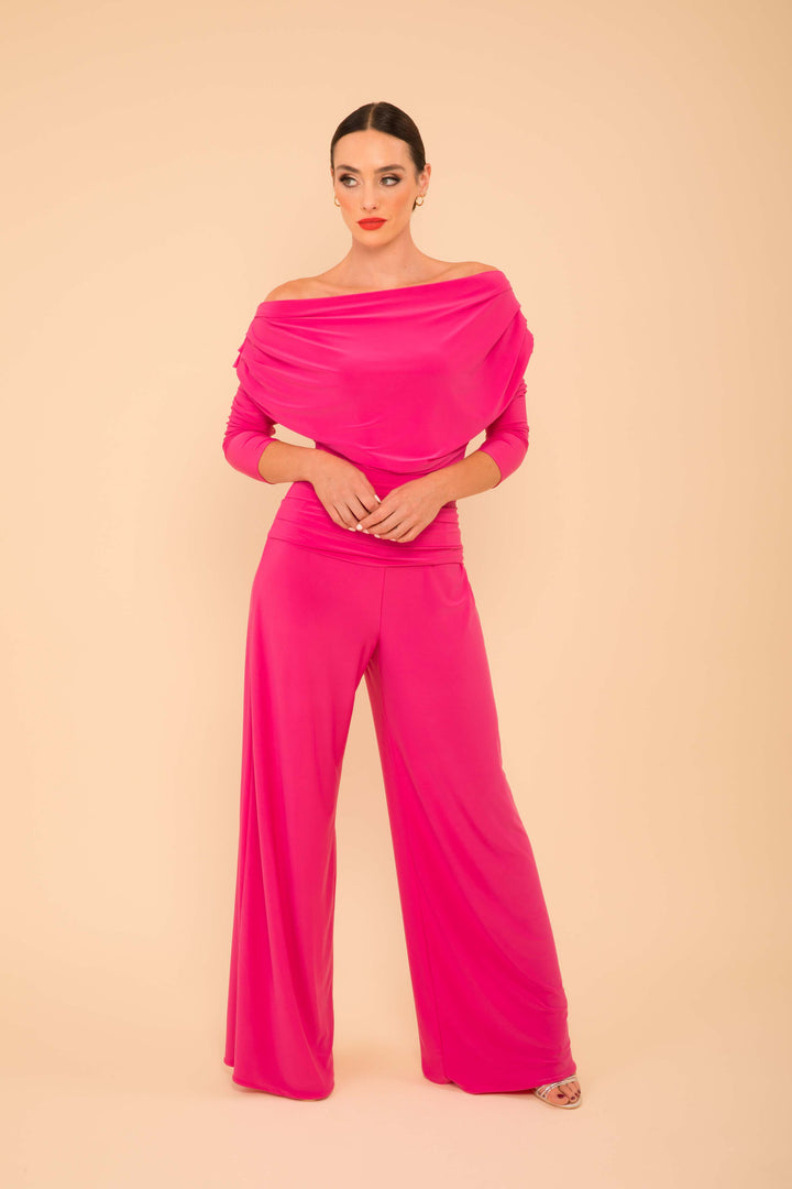 Carbon jumpsuit with sleeve in hot pink
