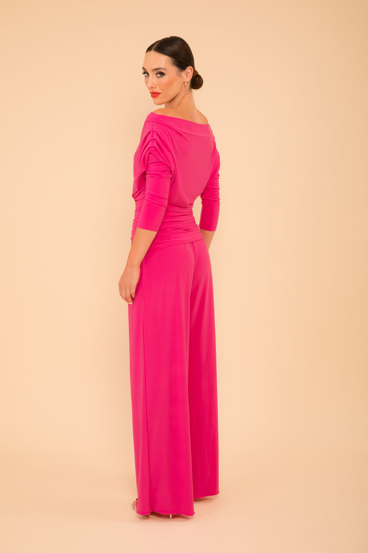 Carbon jumpsuit with sleeve in hot pink