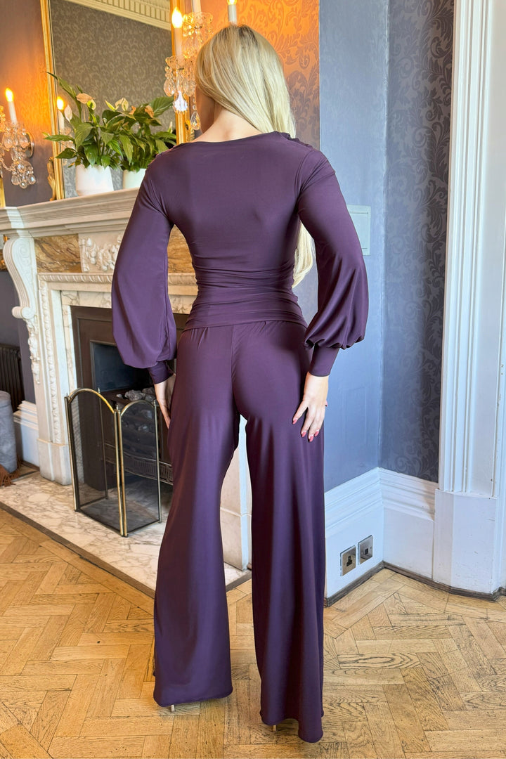 Indium jumpsuit with bell sleeve in blackcurrant