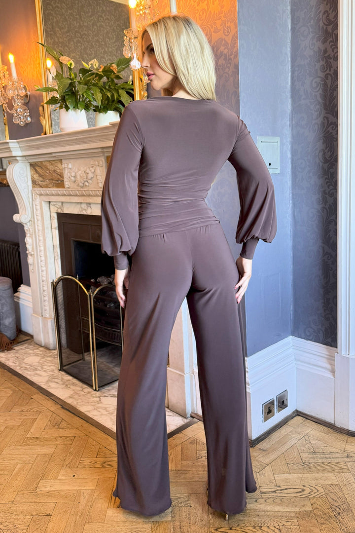 Indium jumpsuit with bell sleeve in chocolate