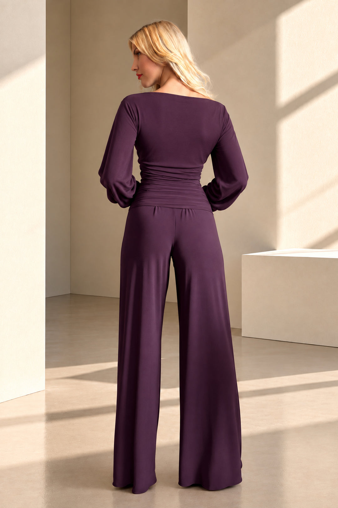 Indium jumpsuit with bell sleeve in blackcurrant