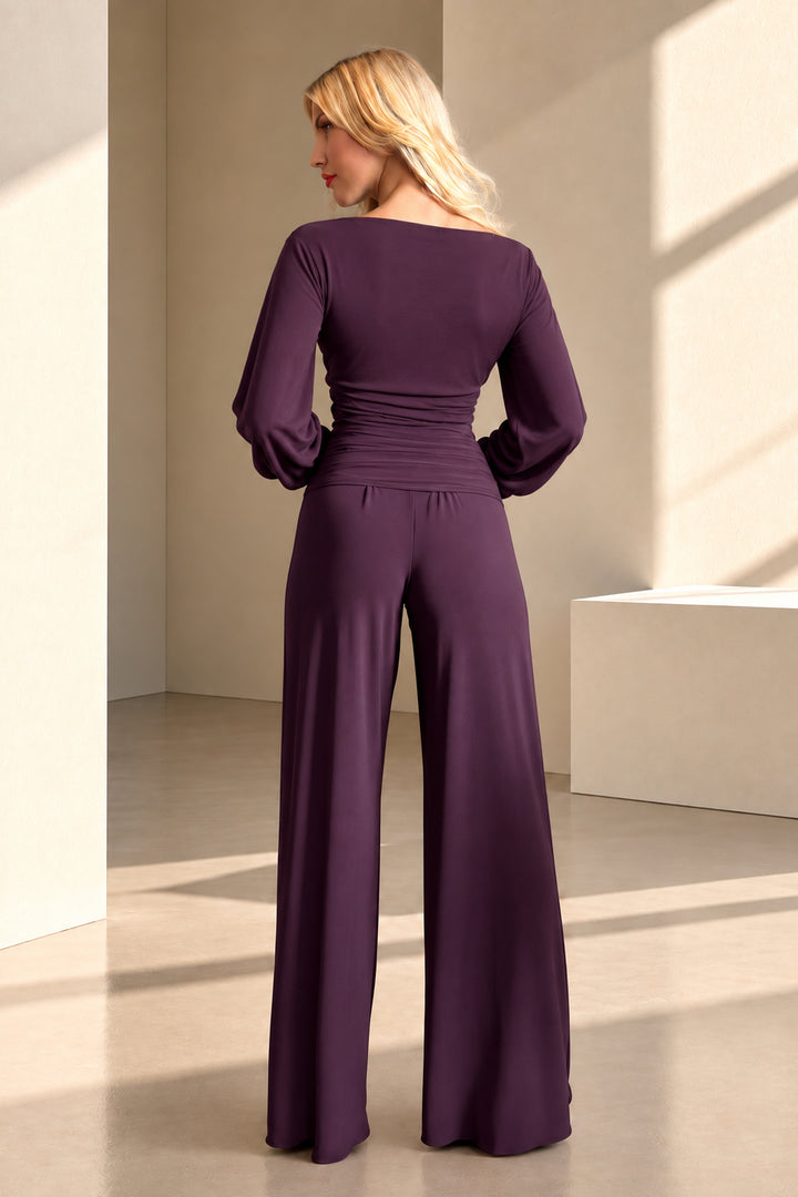 Indium jumpsuit with bell sleeve in blackcurrant