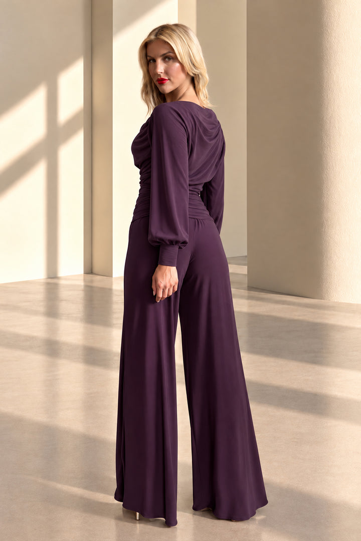Indium jumpsuit with bell sleeve in blackcurrant