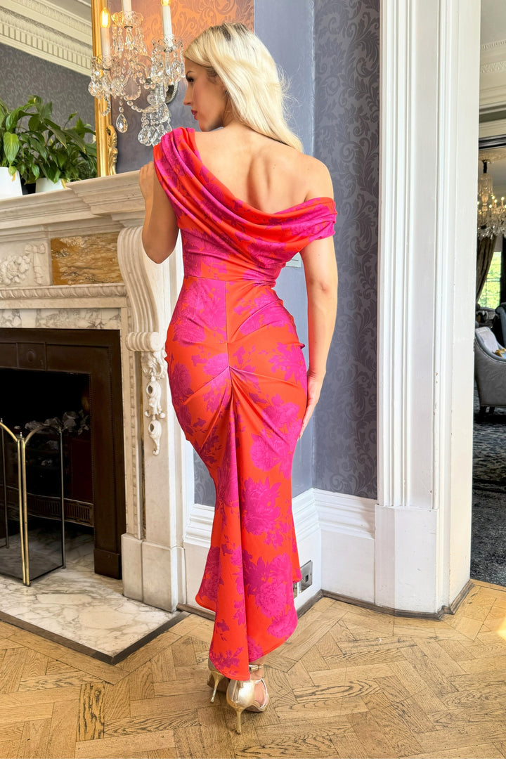 SS26 Mercury midi dress in orange & fuchsia D3