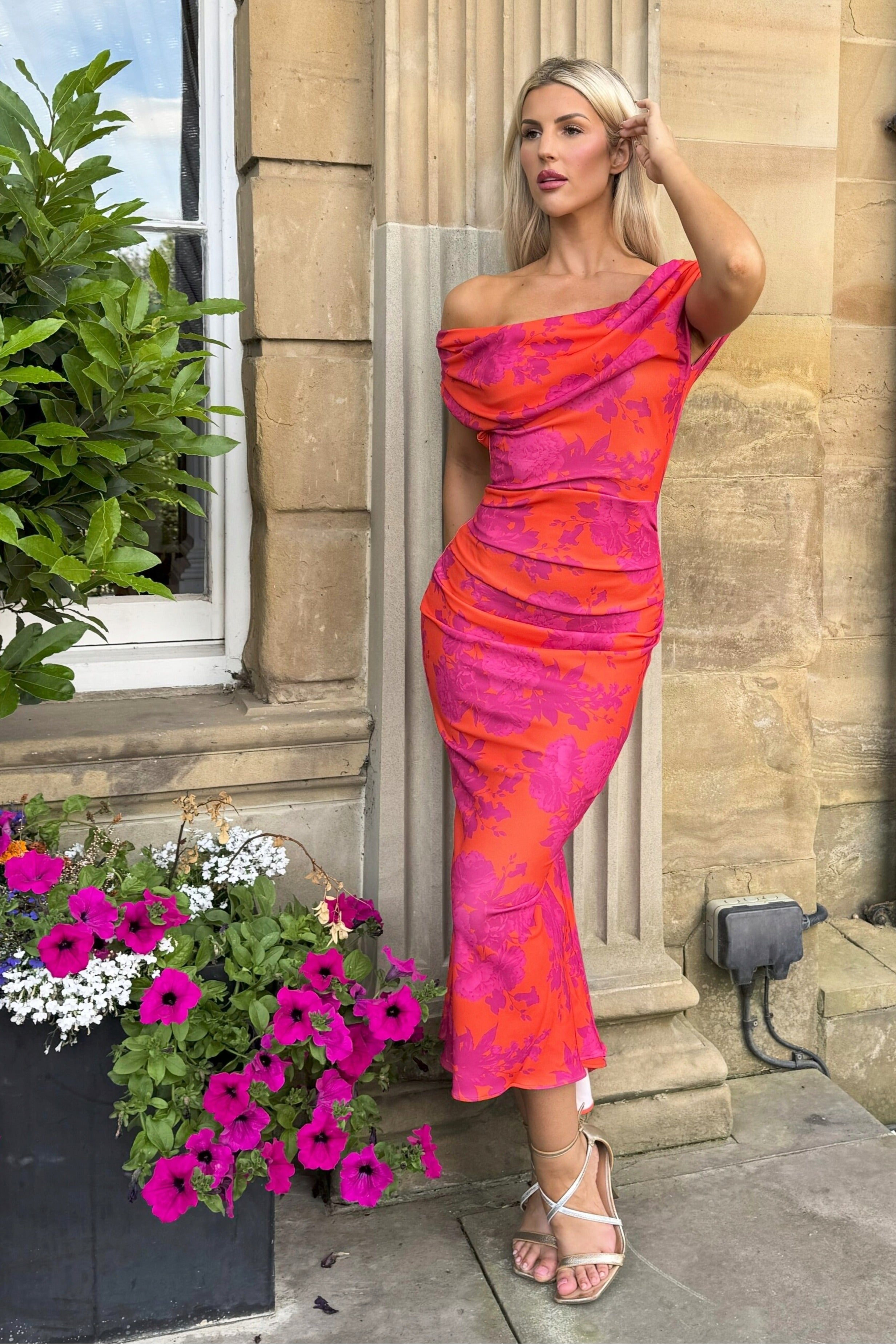 Mercury midi dress in orange & fuchsia D3 – Atom Label