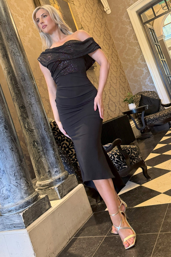 Mercury midi dress in black sequin &amp; black T2/D5