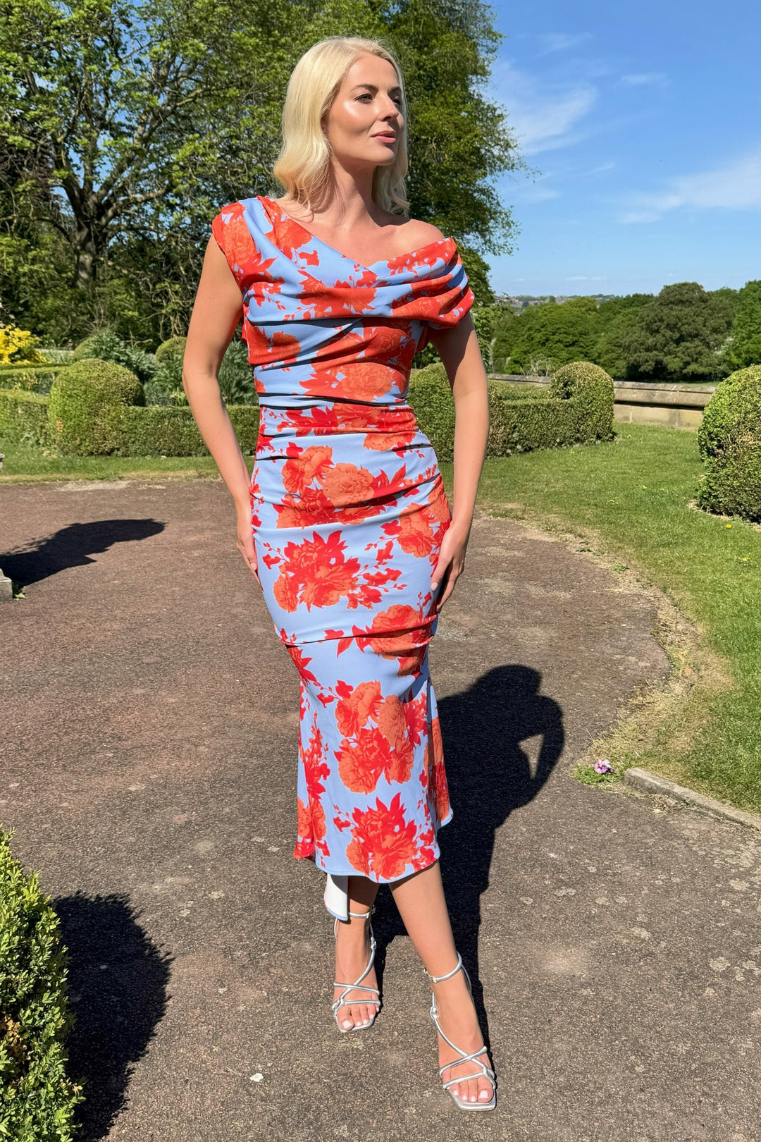 SS26 Mercury midi dress in powder blue & orange floral D3