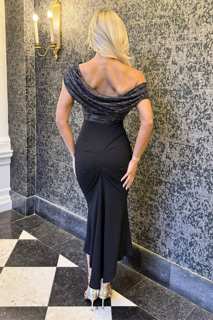 Mercury midi dress in gunmetal sequin &amp; black T2/D5