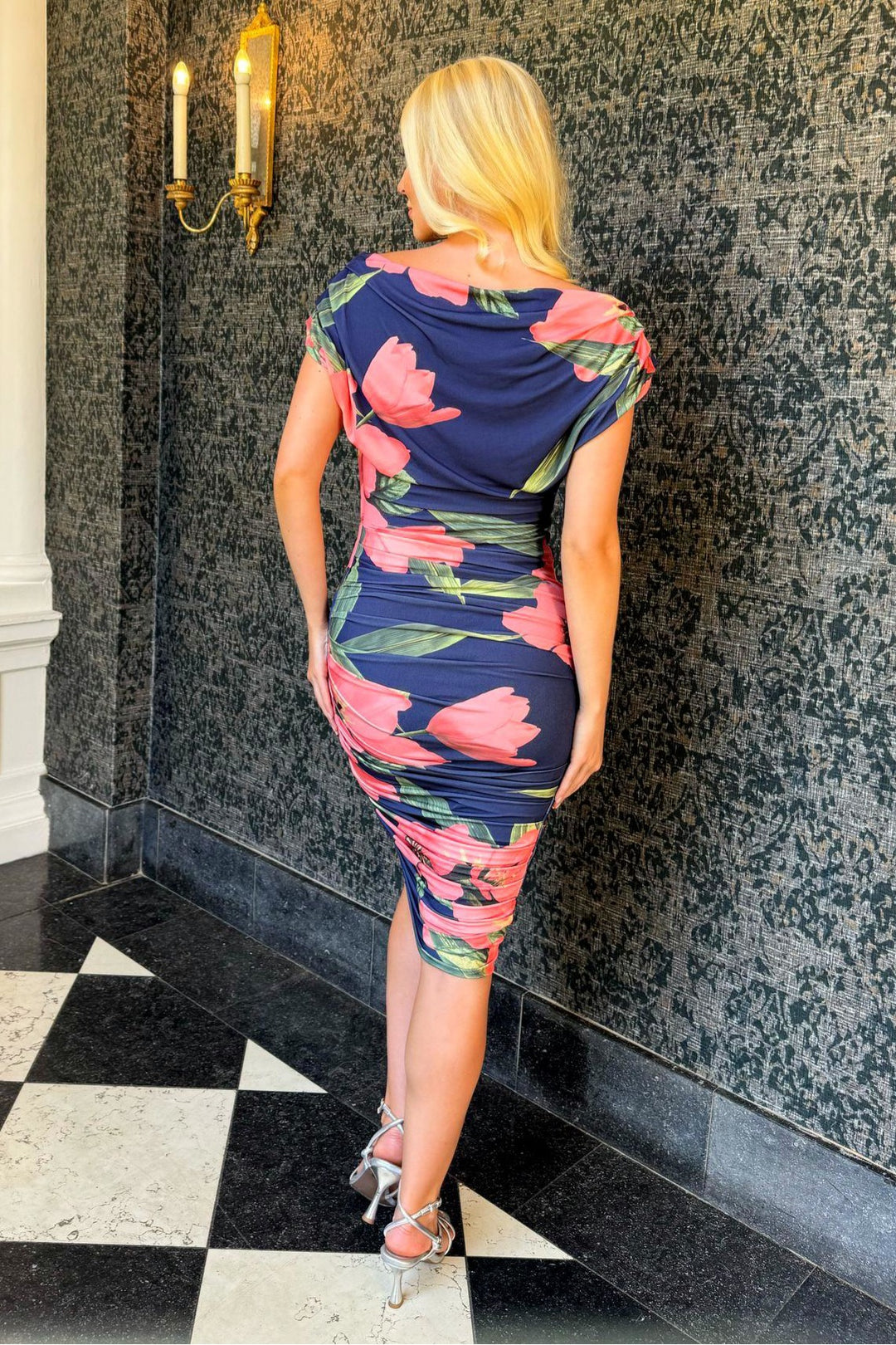 Oxygen dress in navy & coral floral