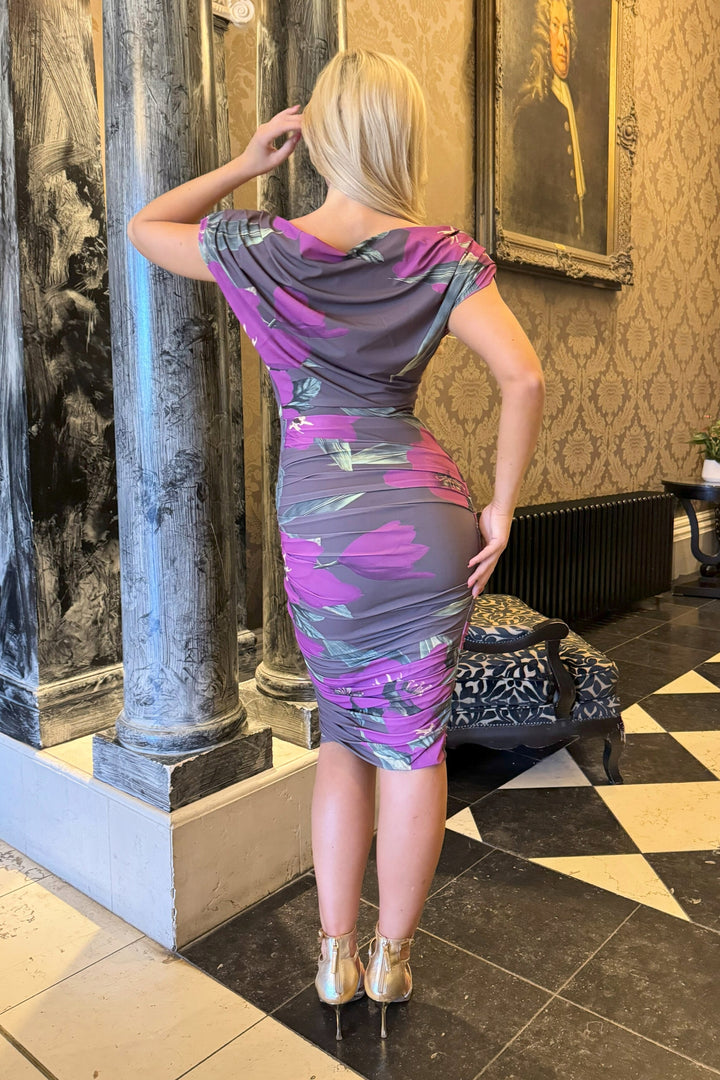 Oxygen dress in magenta lily print