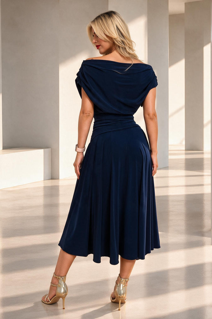 Carbon tea length dress in navy T1/D4
