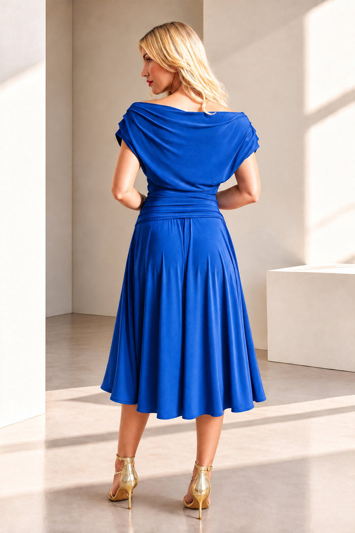 Carbon tea length dress in cobalt T3
