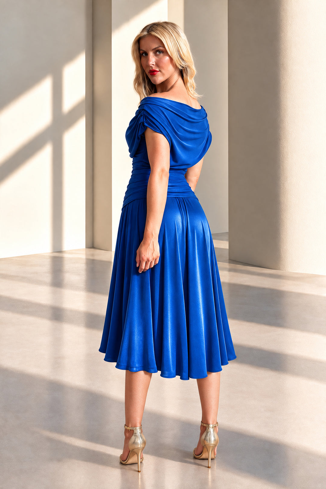 Carbon tea length dress in cobalt T3