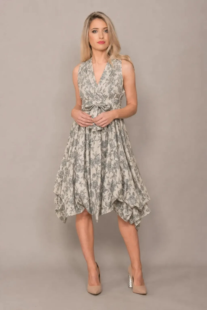 Jolaby V-Neck Ruched Dress in Antique Gold &amp; Silver