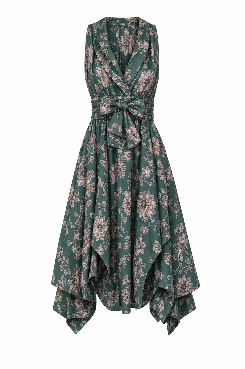 Jolaby V-Neck Ruched Dress in Green Floral
