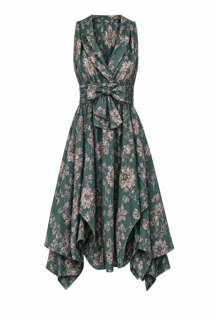 Jolaby V-Neck Ruched Dress in Green Floral