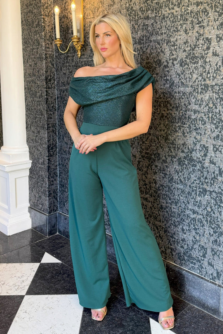 Venice jumpsuit in forest sparkle & forest