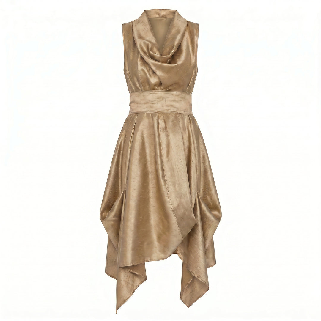 Jolaby Wrap Ruched Dress in Gold
