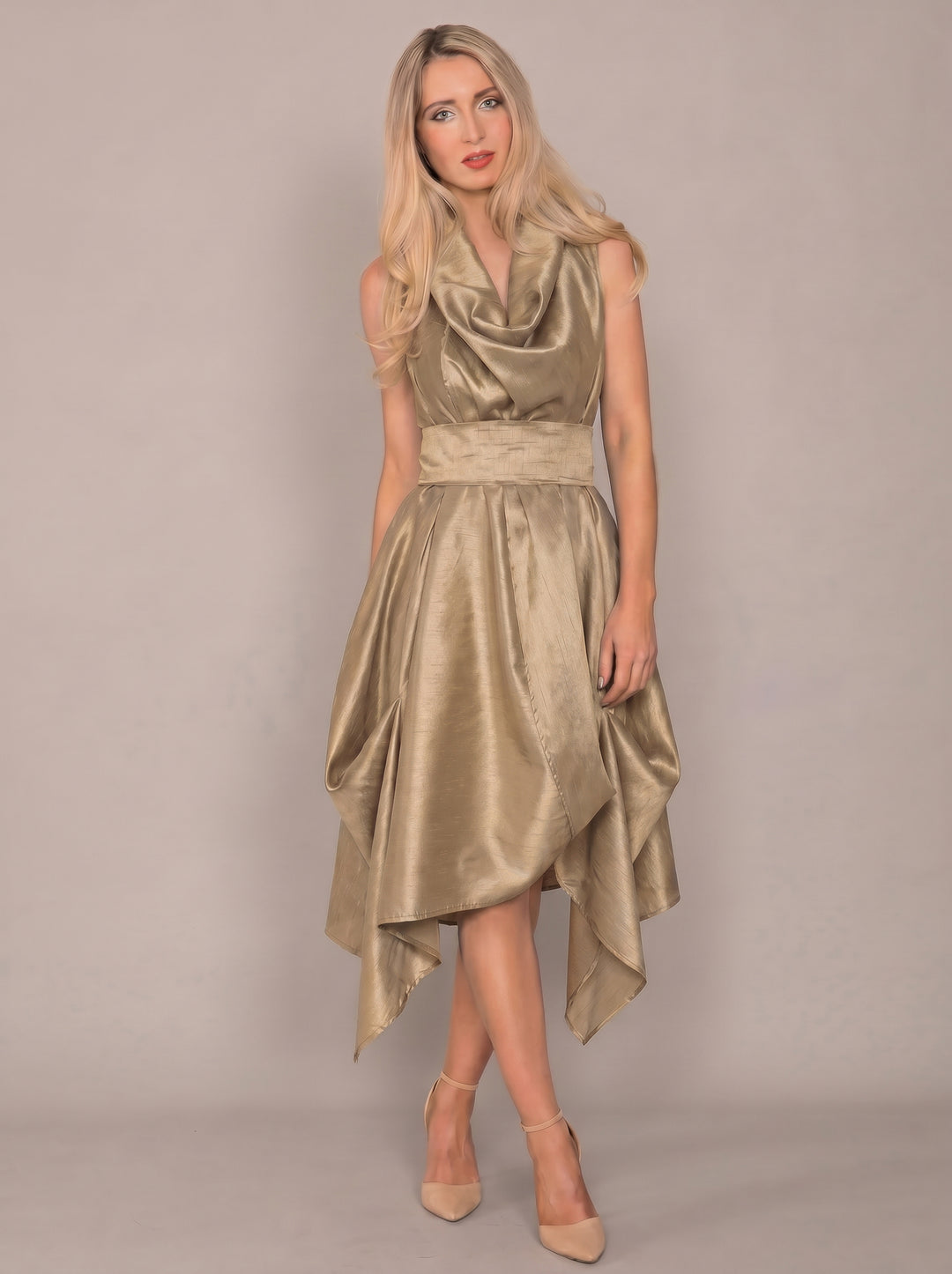 Jolaby Wrap Ruched Dress in Gold