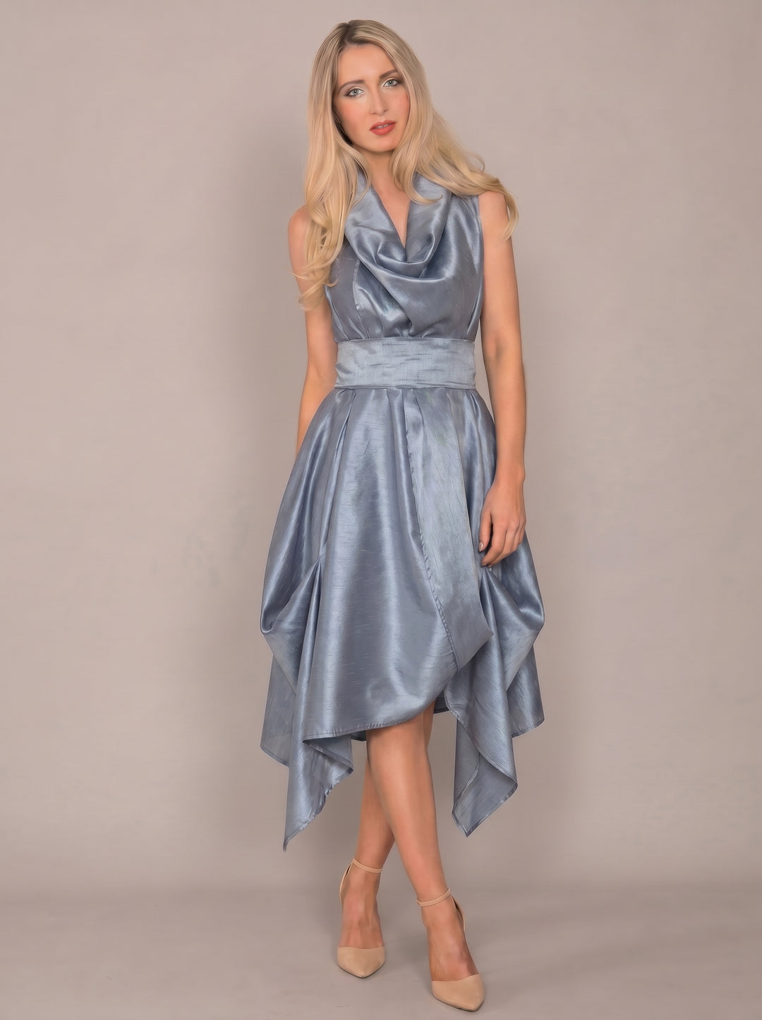 Jolaby Wrap Ruched Dress in Silver