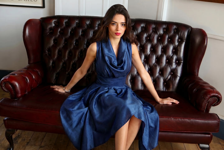 Jolaby Wrap Ruched Dress in Navy
